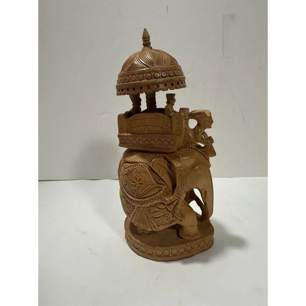 Hand Carved Wood Ambari Elephant India Arts Statue Royal Maharaj‎ Figure 8.5”